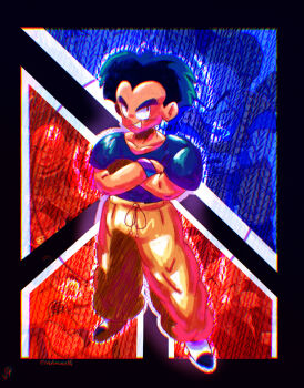 Rule 34 | 1boy, aura, black eyes, black hair, crossed arms, dragon ball, happy, kuririn, looking at viewer, muscular, muscular male, official art, smile, smug, solo, toriyama akira