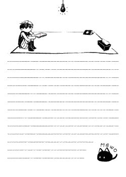 1boy antenna_hair cat chibi chibi_only computer crossed_arms greyscale highres kneehighs knees_up laptop light_bulb male_focus mewo monochrome omori omori_(omori) shakomori_w short_hair shorts sitting socks solo tank_top tissue tissue_box