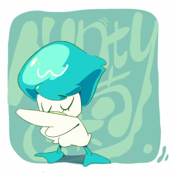 =_= animal_focus animated animated_gif beak bird blue_hair border closed_eyes duck flat_color green_background hair_flip jiaozhu_juhua_jing nintendo no_humans open_mouth pokemon pokemon_(creature) pokemon_focus quaxly simple_background solo white_border