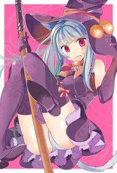 Rule 34 | 6 (roku), animal ears, blue hair, bow, bowtie, final fantasy, final fantasy xiv, hat, highres, miqo'te, panties, pumpkin, underwear, witch