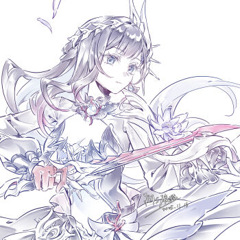 Rule 34 | 1girl, absurdres, asymmetrical gloves, black gloves, black hair, blue hair, breasts, cleavage, colored inner hair, commentary request, dated, floating hair, gloves, hair ornament, highres, holding, holding instrument, holding sword, holding weapon, honkai: star rail, honkai (series), hysilens (honkai: star rail), instrument, large breasts, long hair, long sleeves, looking to the side, mismatched gloves, multicolored hair, music, parted lips, playing instrument, red gloves, shrug (clothing), signature, simple background, solo, sword, upper body, very long hair, weapon, white background, yizhixiaopomao