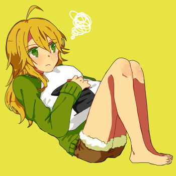 blonde_hair giga green_eyes hoshii_miki hug idolmaster idolmaster_(classic) long_hair pillow solo