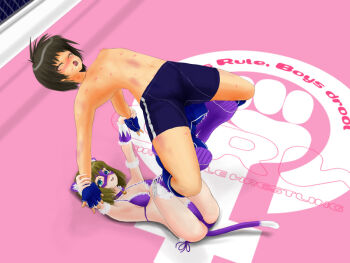 Rule 34 | #13, animal ears, arena, armlock, battle, bikini, blush, breasts, bruise, cage, cat ears, domination, embarrassed, femdom, fighting, forced, hickey, humiliation, injury, mask, moaning, sakuya (#13), smile, smirk, submission, submission hold, sumire (#13), surfboard (wrestling), swimsuit, wrestling, wrestling ring