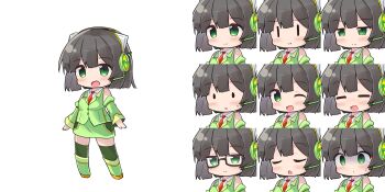 Rule 34 | 1girl, :d, :t, ;d, bare shoulders, black-framed eyewear, black hair, blush, boots, chibi, closed eyes, closed mouth, commentary request, detached sleeves, glasses, green boots, green eyes, green jacket, green skirt, green sleeves, green thighhighs, half-closed eyes, headphones, headset, highres, jacket, kyoumachi seika, long sleeves, multiple expressions, multiple views, one eye closed, open mouth, pout, ryogo, semi-rimless eyewear, skirt, sleeveless, sleeveless jacket, sleeves past wrists, small sweatdrop, smile, solid oval eyes, sweat, thighhighs, thighhighs under boots, turn pale, under-rim eyewear, voiceroid, | |