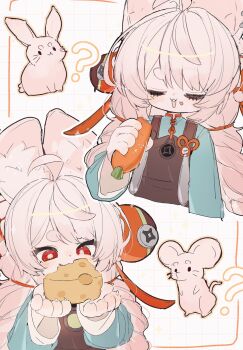 1girl ahoge animal_ear_fluff animal_ears braid braided_twintails bright_pupils commentary_request highres long_hair looking_at_viewer pink_fur pink_hair rabbit_ears rabbit_girl red_eyes siomimi solo thick_eyebrows white_pupils zenless_zone_zero zhao_(zenless_zone_zero)