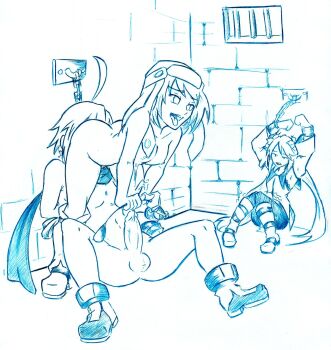 1boy 2girls absurdres ahoge alice_(tales) arms_behind_back arms_up barred_window bdsm bondage boots bound breasts cell chain chained clothed_female_nude_female clothed_female_nude_male cuffs cum cunnilingus ejaculation emil_castagnier erection femdom full_body hetero highres indoors knees_together_feet_apart leaning_forward loli lolidom long_hair looking_at_another marta_lualdi monochrome multiple_girls nayaase_beleguii netorare nipples nude oral penis prison_cell riding_crop running_bond shackles sitting small_breasts standing stone_wall tales_of_(series) tales_of_symphonia tales_of_symphonia:_dawn_of_the_new_world tongue tongue_out uncensored very_long_hair