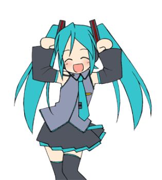 Rule 34 | 1girl, ^ ^, animated, animated png, aqua hair, arms up, blue hair, caramelldansen, closed eyes, dancing, detached sleeves, hair between eyes, hatsune miku, long hair, looping animation, lowres, necktie, open mouth, shirt, shizuku-mahoroba, simple background, skirt, sleeveless, smile, solo, thighhighs, twintails, very long hair, vocaloid, white background