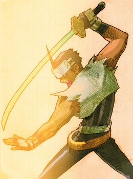 Rule 34 | 1boy, angry, belt, bengus, black bodysuit, black hair, bodysuit, boots, capcom, facing to the side, fighting stance, game cg, gloves, grey headband, headband, highres, holding, holding sword, holding weapon, kanzaki hayato, male focus, marvel vs. capcom, marvel vs. capcom 2, non-web source, official art, open mouth, outstretched arm, over shoulder, plasma sword, pointing melee weapon, pointing sword, red boots, retro artstyle, scan, sidelighting, simple background, solo, star gladiator, sword, sword over shoulder, teeth, torn clothes, utility belt, weapon, weapon over shoulder