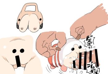 1boy 1girl artificial_vagina bar_censor breasts censored cum disembodied_hand disembodied_penis ham_(points) loli masturbation molcar penis pui_pui_molcar pussy sex_toy simple_background what white_background