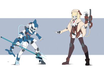 animal_hood blonde_hair blue_eyes blue_hair blue_hoodie blunt_bangs bob_cut clock deevious_deevi dress fins fish_tail full_body gawr_gura gawr_gura_(1st_costume) gloves grey_hair hair_ornament hat heterochromia highres hololive hololive_english hood hoodie humanoid_robot joints long_hair long_sleeves looking_at_viewer multicolored_hair multiple_girls necktie open_mouth plaid_clothes red_necktie robot robot_girl robot_joints shark_girl shark_hair_ornament shark_hood shark_print shark_tail sharp_teeth shirt short_hair skirt smile streaked_hair tail teeth thighhighs two_side_up virtual_youtuber watson_amelia watson_amelia_(1st_costume) white_shirt