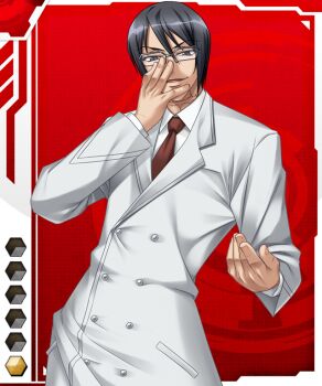 Rule 34 | 1boy, black hair, glasses, grey eyes, kagami hirotaka, kiryuu sabato, lab coat, looking at viewer, smile, taimanin (series), taimanin asagi, taimanin asagi battle arena all card gallery, taimanin asagi kessen arena