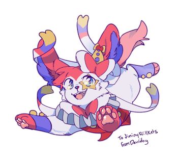 absurdres blue_eyes borrowed_character clown commentary deviidog0 english_commentary full_body gen_6_pokemon highres looking_at_viewer neck_ruff nintendo no_humans open_mouth pokemon pokemon_(creature) simple_background solo star_(symbol) star_in_eye sylveon symbol_in_eye white_background