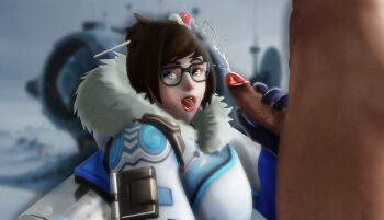 Rule 34 | clothed female nude male, cum, cum on body, facial, glasses, handjob, mei (overwatch), nude, overwatch, penis, penis grab, ratounador, tongue, tongue out, xnalara (medium)