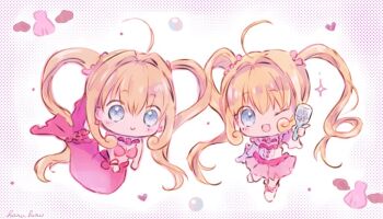 Rule 34 | 1girl, ahoge, artist name, bead tail ornament, bikini, blonde hair, blue eyes, blush, bra, breasts, bubble, chibi, cleavage, commentary request, dress, earrings, gloves, hair between eyes, hair ornament, hano luno, holding, holding microphone, idol, jewelry, long hair, long sidelocks, mermaid, mermaid melody pichi pichi pitch, microphone, monster girl, multiple views, nanami lucia, nanami lucia (idol), nanami lucia (mermaid), necklace, one eye closed, open mouth, pink dress, pink gloves, pink skirt, pink tail, shell, shell bikini, shell earrings, shell hair ornament, shell necklace, sidelocks, signature, skirt, small breasts, smile, standing, standing on one leg, swimsuit, twintails, twitter username, underwear, white background, wings