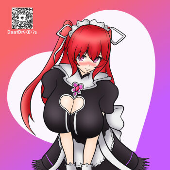 Rule 34 | 1girl, blush, breasts, daatdraws, large breasts, long hair, maid, maid headdress, naruse mio, red hair, shinmai maou no testament, smile