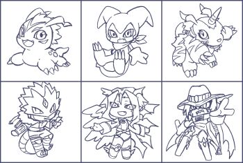 Rule 34 | beelzebumon, belt, cowboy hat, digimon, digimon (creature), gabumon, gomamon, hat, highres, impmon, lucemon falldown mode, magnakidmon, mask