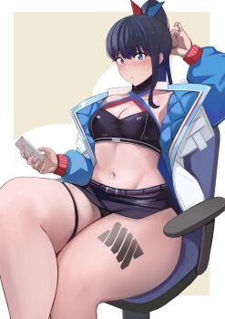 1girl chair gridman_universe meaty_thighs ssss.gridman takarada_rikka thick_thighs thighs