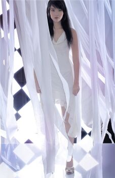 Rule 34 | 1girl, dress, female focus, off-topic, photo (medium), realistic, reflection, shoes, solo, standing, white dress