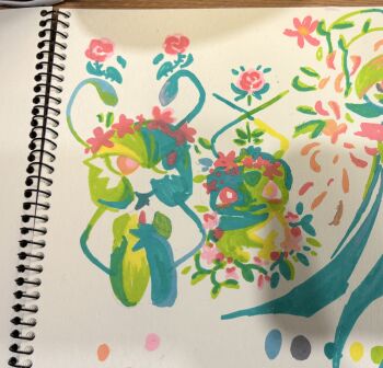 Rule 34 | 1girl, bob cut, bulbasaur, colored skin, flower, gardevoir, gen 1 pokemon, gen 3 pokemon, green hair, green skin, hair between eyes, hands up, looking to the side, marker (medium), multicolored skin, multiple views, nintendo, no lineart, no mouth, own hands together, petals, photo (medium), pokemon, pokemon (creature), powerpuff (pixiv 60944739), red eyes, red flower, red rose, rose, short hair, traditional media, two-tone skin, upper body, white skin