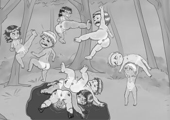 absurdres angry anus battle clenched_teeth competition completely_nude defeat femdom fight fighting fighting_stance hetero highres huge_filesize humiliation kicking loli lolidom mud multiple_boys multiple_girls nude penis pile punishment pussy sbiz shota small_penis tears teeth