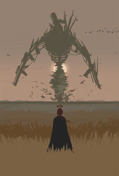 Rule 34 | 1girl, 1other, bird, black coat, braid, chainsaw man, coat, field, flock, from behind, gun, gun devil (chainsaw man), halo, highres, long hair, makima (chainsaw man), red hair, sidelocks, silhouette, sketch, sun, sunset, vapery, weapon