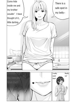 1boy 1girl absurdres bad_english bathroom brother_and_sister frilled_panties frills heart highres incest leaning_on_table long_hair mini_person miniboy panties pants pussy siblings sink smile tissue_box translated unbirthing underwear what