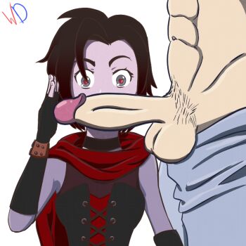 choker corset grey_eyes heart heart-shaped_pupils large_penis penis penis_awe ruby_rose rwby symbol-shaped_pupils uncensored weird_doddle