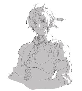 Rule 34 | 1boy, asaba harumasa, bb37722338, commentary request, headband, highres, korean commentary, looking at viewer, open mouth, short hair, smile, solo, zenless zone zero