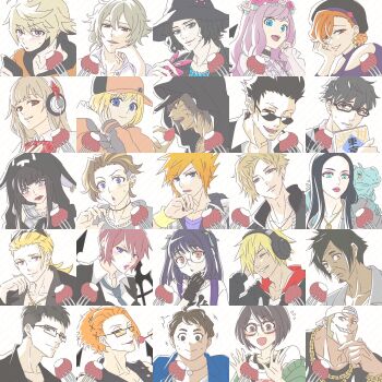 6+boys 6+girls animal_hood atarashi_coco ayano_(ntwewy) beard beret bito_daisukenojo bito_raimu black_gloves black_hoodie blue_eyes blush brown_hair cat_hood dark_skin eating facial_hair facial_mark fingerless_gloves flower_wreath food fork fruit furesawa_tosai fuya_(ntwewy) glasses gloves hanekoma_sanae hat headphones hishima_(ntwewy) holding holding_fork hood hoodie kaie_(ntwewy) kanade_rindo kanon_(ntwewy) kariya_koki kiryu_yoshiya kubo_(ntwewy) matsunae_tsugumi mikagi_hazuki minamimoto_sho misaki_shiki motoi_(ntwewy) multiple_boys multiple_girls orange_hair pink_hair purple_hair rectangular_eyewear round_eyewear sakuraba_neku sakurane_shoka sharp_teeth shiba_(ntwewy) shin_subarashiki_kono_sekai spiked_hair strawberry subarashiki_kono_sekai susukichi_(ntwewy) teeth usui_nagi whisker_markings yashiro_uzuki