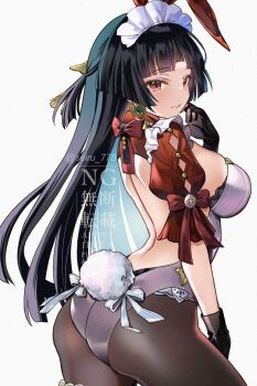 1girl ass astra_yao black_hair blush breasts earrings hair_ornament hairband highres jewelry large_breasts long_hair looking_at_viewer playboy_bunny red_eyes seiru_(prairie) smile solo thighs zenless_zone_zero