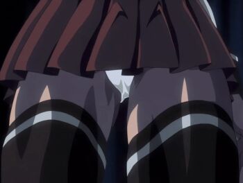 00s 1girl 2001 animated animated_gif anime_screenshot bible_black bible_black_night_of_the_walpulgiss black_thighhighs blonde_hair blood bloody_knife breasts cleavage drill_hair drill_sidelocks green_eyes knife large_breasts long_hair necktie outdoors panties red_necktie school school_uniform shiraki_rika shirt sidelocks smile solo standing suspenders tagme thighhighs underwear white_panties yandere
