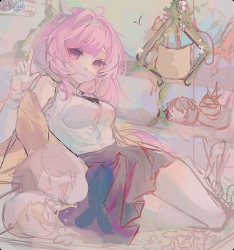 1girl aponia blue_skirt breasts chinese_commentary coat commentary_request eden_(honkai_impact) elysia_(golden_courtyard)_(honkai_impact) elysia_(honkai_impact) fu_hua griseo griseo_(starry_impression) hairband honkai_(series) honkai_impact_3rd hu_ming_(mingwobujiegao) kosma large_breasts long_hair looking_at_viewer mobius_(honkai_impact) official_alternate_costume pink_hair purple_eyes shirt skirt smile solo very_long_hair white_hairband white_shirt yellow_coat