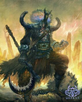 1boy acrylic_paint_(medium) artist_logo belt_buckle black_footwear black_hat black_jacket brown_pants buckle crazy_eyes crazy_smile crocodile crocodilian gauntlets hanafuda_(one_piece) hat highres holding holding_scythe holding_weapon jacket lightning logo looking_at_viewer male_focus muscular muscular_male one_piece open_clothes open_jacket painting_(medium) pants scythe skull smile solo traditional_media wafalo weapon