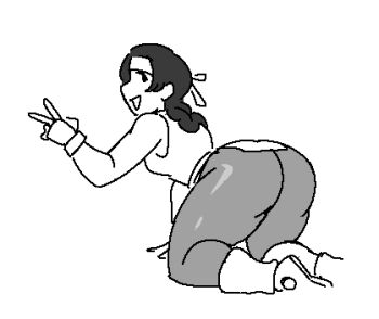 1girl ass bent_over braid braided_ponytail clothes_lift dougi female_focus from_behind gloves headband huge_ass karate_gi kneeling leggings long_hair looking_back pale_skin pants ponytail royalmilk20 shoes skirt skirt_lift smile sneakers the_king_of_fighters thick_thighs thighs vexwarlock wide_hips yoga_pants yuri_sakazaki