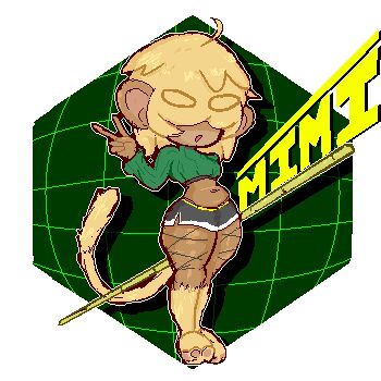 1girl alpha_transparency animal_ears black_shorts blonde_hair calamity33 crop_top eyebrows_hidden_by_hair female_focus full_body furry furry_female green_shirt hair_over_eyes long_sleeves midriff monkey_ears monkey_girl monkey_tail navel original shirt short_hair short_shorts shorts solo staff_(weapon) standing tail thick_eyebrows v