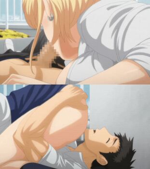 1boy 1girl 2koma 69 animated animated_gif censored comic fellatio hajimete_no_hitozuma looping_animation mosaic_censoring oral split_screen