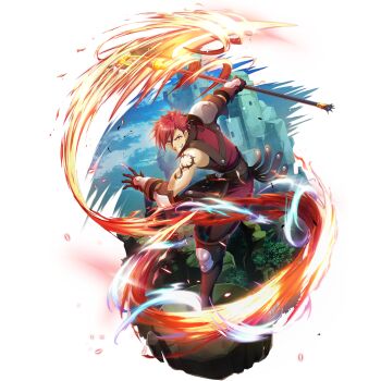 1boy arm_tattoo armor artist_request aura black_gloves black_pants black_shirt blue_sky brown_armor brown_gloves cloud cloudy_sky elbow_gloves full_body game_cg gloves greaves grey_armor grin hair_between_eyes hands_up holding holding_scythe incoming_attack l&#039;arc_berg_sickle leather_loincloth loincloth looking_at_viewer male_focus messy_hair official_art open_mouth outdoors pants pauldrons poleyn red_eyes red_hair red_shirt scythe shin_guards shirt short_hair shoulder_armor simple_background single_pauldron sky sleeveless sleeveless_shirt smile solo standing swept_bangs tate_no_yuusha_no_nariagari tate_no_yuusha_no_nariagari_rerise tattoo transparent_background two-tone_armor two-tone_shirt underwear v-shaped_eyebrows vassal_scythe_(demon_dragon_scythe)_(tate_no_yuusha_no_nariagari) vassal_scythe_(tate_no_yuusha_no_nariagari)