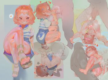 blue_shorts blush carrying carrying_person censored clenched_teeth completely_nude cunnilingus feet fellatio green_eyes grin loli mosaic_censoring nami's_fangirl naughty_face negao nude one_piece one_piece_fan_letter oral orange_hair plap sex shiny_skin shirt short_hair shorts smile squatting teeth white_shirt