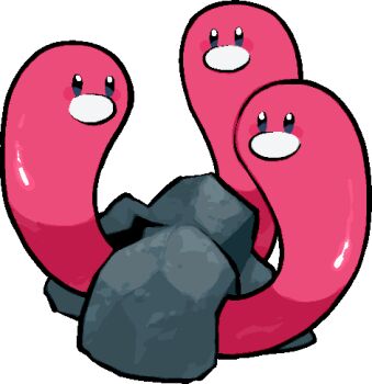 commentary_request full_body kawaanago lowres nintendo no_humans pokemon pokemon_(creature) pokemon_focus rock transparent_background wugtrio