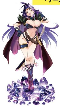 Rule 34 | 1girl, artist request, breasts, cleavage, large breasts, looking at viewer, naga the serpent, official art, one eye closed, open mouth, slayers, smile, source request, sword, weapon, wink