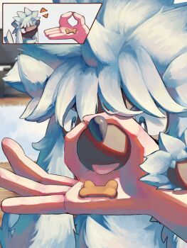 1other animal_focus dog dog_treat furfrou furfrou_(natural) gen_6_pokemon highres nintendo p9kfxaofqi54546 pokemon pokemon_(creature) pokemon_focus snoot_challenge snout tongue tongue_out white_fur