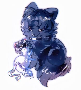 Rule 34 | 2boys, animalization, belt collar, black eyes, black hair, cat, collar, curtained hair, full body, highres, kim dokja, looking at another, male focus, mei11193, mouse (animal), multiple boys, omniscient reader's viewpoint, ribbon, short hair, sitting, whiskers, white ribbon, yoo joonghyuk