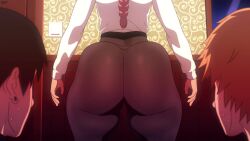 1girl 2boys animated ass ass_shake black_hair black_pants blonde_hair braid braided_ponytail chainsaw_man curvy d-art denji_(chainsaw_man) ear_piercing hayakawa_aki huge_ass jiggle long_hair long_sleeves makima_(chainsaw_man) multiple_boys pants piercing red_hair shirt shirt_tucked_in short_hair sweat tagme thick_thighs thighs tight_clothes tight_pants twerking video white_shirt wide_hips