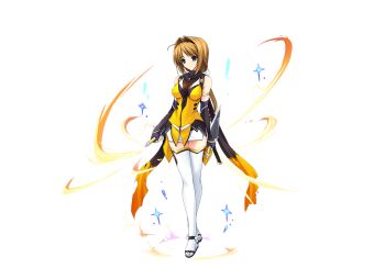 Rule 34 | 1girl, blue eyes, breasts, brown hair, choukou (alicesoft), choukou sennin haruka, dagger, dual wielding, elbow gloves, fingerless gloves, full body, gloves, hairband, holding, holding kunai, holding weapon, knife, kunai, long hair, magical girl, medium breasts, ninja, official art, onigirikun, otogi frontier, reverse grip, second-party source, skirt, solo, standing, tachi-e, takamori haruka, thighhighs, transparent background, variant set, weapon, white thighhighs, zettai ryouiki