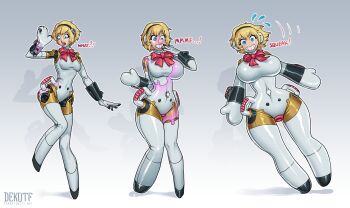 1girl 2019 aigis_(persona) artist_request ass atlus blonde_hair blue_eyes breast_expansion breasts english_text female_focus grin gynoid huge_ass huge_breasts large_breasts machine medium_breasts megami_tensei nozzle open_mouth persona persona_3 progression ribbon robot sex_doll sex_toy_transformation simple_background smile sound_effects standing surprised thick_thighs thighs time_lapse transformation wide_hips