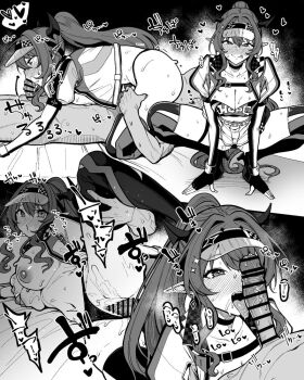1girl 69 blush boots breasts clothing_aside earrings faceless faceless_male fangs fellatio fingerless_gloves gloves grabbing_another's_breast greyscale groping heart high_ponytail hololive hololive_english horns irys_(hololive) irys_(irys_2.0)_(hololive) irys_(race_queenrys)_(hololive) jewelry leg_lift licking licking_penis long_hair medium_breasts moketa monochrome oral panties panties_aside penis pointy_ears ponytail sex spooning sweat thigh_boots tongue tongue_out underwear very_long_hair visor_cap