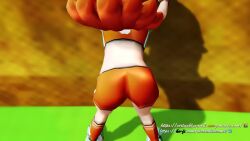 1girl 3d against_wall animated ass ass_shake brown_hair close-up come_hither from_behind highres legs mario_(series) mario_strikers_(series) midriff nintendo princess_daisy short_hair shorts soccer_uniform solo sportswear super_mario_strikers tagme thighs twerking video virtuablueam2