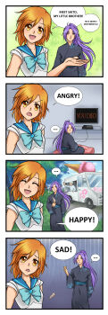 ... 1girl 2boys 4koma :d :| absurdres alternate_language black_kimono blue_bow blue_bowtie blue_sailor_collar bow bowtie brooch brother_and_sister closed_eyes closed_mouth comic day dropped_food english_text expressionless flat_screen_tv floral_print food food_stand food_truck game_console hair_between_eyes highres holding holding_food holding_ice_cream ice_cream ice_cream_stand introduction japanese_clothes jewelry kimono long_hair long_sleeves looking_at_viewer looking_back multiple_boys nadeshicon nadeshiko_(nadeshicon) obi official_art open_mouth orange_eyes orange_hair outdoors ponytail print_kimono purple_hair sad sailor_collar saito_(nadeshicon) sash second-party_source shirt short_hair short_sleeves siblings sitting smile sparkle sparkling_aura speech_bubble spoken_ellipsis standing tearing_up television vikisaki white_shirt yellow_eyes you_died