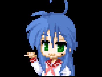 00s 4girls animated animated_gif artist_request dancing hiiragi_kagami hiiragi_tsukasa intro izumi_konata lowres lucky_star mole mole_under_eye motteke!_serafuku multiple_girls pixel_art siblings sisters takara_miyuki transparent_background twins