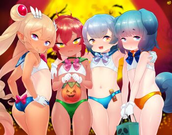 4girls :t animal_ears ass bag bare_arms bare_shoulders bare_tree basket bat_(animal) bishoujo_senshi_sailor_moon blonde_hair blush born-to-die bow bow_panties cameltoe candy choker closed_mouth cosplay cowboy_shot crop_top dark-skinned_female dark_skin dog_ears double_bun food full_moon gloves green_panties group_hug hair_bun halloween halloween_bucket highres holding holding_bag holding_basket hug lineup loli lollipop long_hair looking_at_viewer looking_back moon mouth_hold multiple_girls navel one-piece_tan panties pink_bow pink_panties pointy_ears sailor_jupiter sailor_jupiter_(cosplay) sailor_mercury sailor_mercury_(cosplay) sailor_moon sailor_moon_(cosplay) sailor_venus sailor_venus_(cosplay) shiny_clothes shiny_skin standing tail tan tanline tree twintails underwear white_gloves